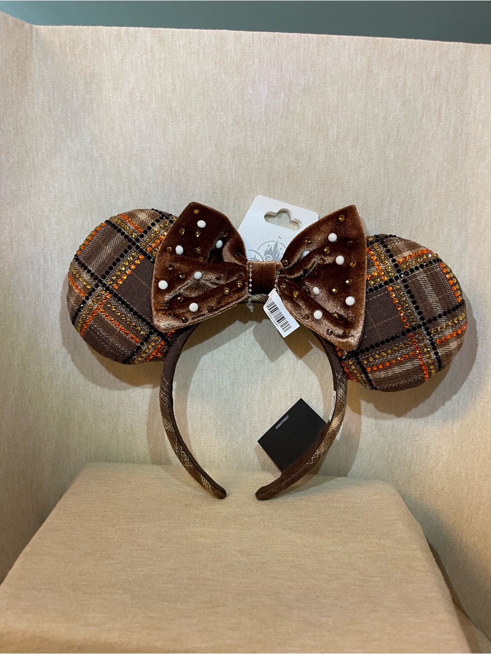 Disney Bauble Bar Brown Plaid Minnie Ear Headband with Velvet Bow